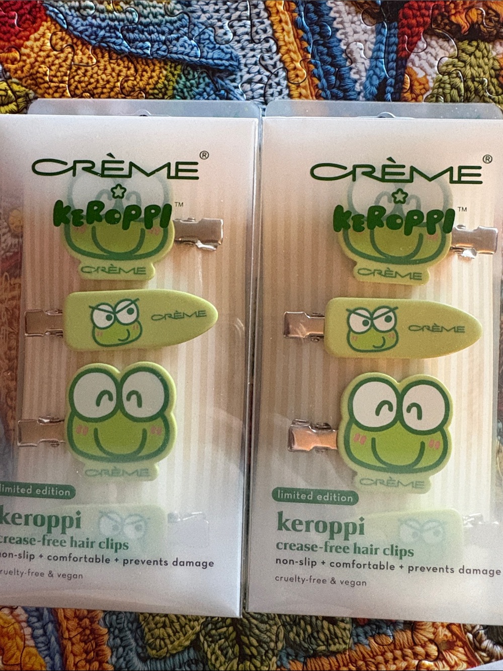 Two Keroppi Green Limited Edition Crease-Free Hair Clips